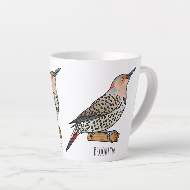 Caneca De Café Latte Northern flicker bird cartoon illustration (Ângulo direito)