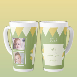 Caneca De Café Latte Nós te amamos Pai verde e amarelo com fotos
