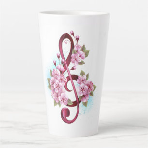 Caneca De Café Latte Notas de clave de trecho musical com flores de Sak