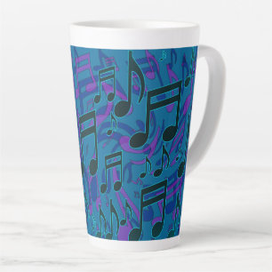 Caneca De Café Latte Notas Musicais Padrão Azul Roxo