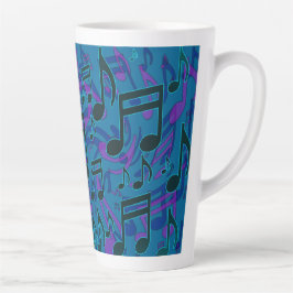 Caneca De Café Latte Notas Musicais Padrão Azul Roxo