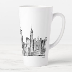Caneca De Café Latte Nova Iorque de aquarela Manhattan preto