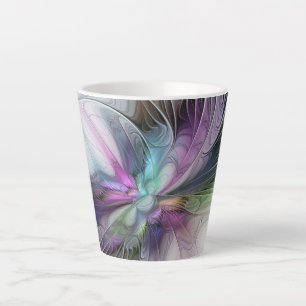 Caneca De Café Latte Nova Vida, Fantasia Colorida de Arte Fractal Abstr