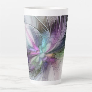 Caneca De Café Latte Nova Vida, Fantasia Colorida de Arte Fractal Abstr