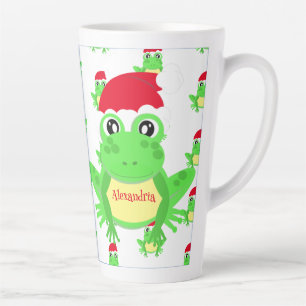Caneca De Café Latte Novidade Branca do Padrão Santa Hat do Sapo de Nat