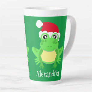 Caneca De Café Latte Novidade Verde Santa Hat, Sapo de Natal engraçado