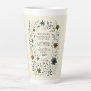 Caneca De Café Latte Números 6:24–26 Bênção Sacerdotal Floral Vintage