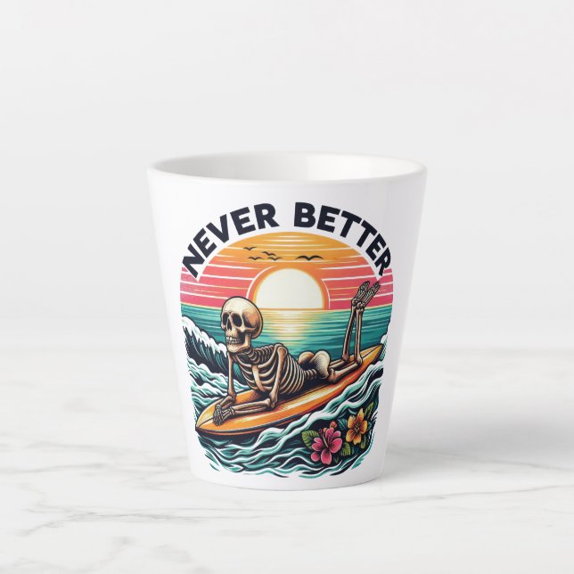 Caneca De Café Latte Nunca Melhor - Skelset surf Sunset Wave Design (Frente)