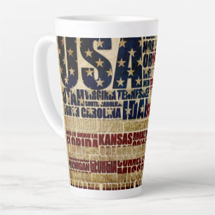Caneca De Café Latte Nuvem de Palavras da Bandeira dos EUA Arte com tod
