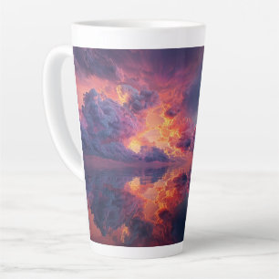 Caneca De Café Latte Nuvens Dramáticas Surreais Com Pôr do Sol Ardente