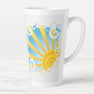 Caneca De Café Latte Nuvens Giratórias Sobre Explosão de Sol