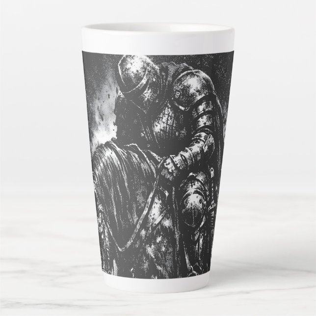 Caneca De Café Latte O Cavaleiro Caído por BurnsInHell (Frente)