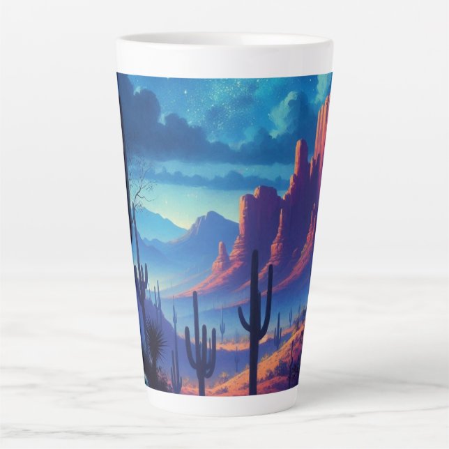 Caneca De Café Latte O Deserto à noite a sudoeste (Frente)