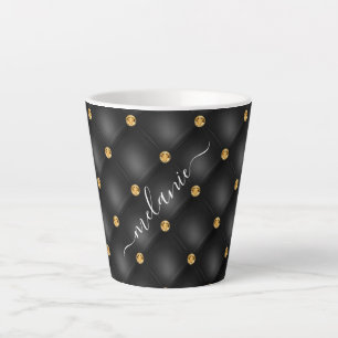 Caneca De Café Latte O Diamante Dourado Preto Tufou Seu Nome Latte Mug