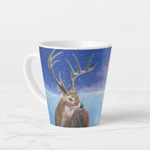 Caneca De Café Latte O elafo vermelho do cervo e a paisagem de inverno