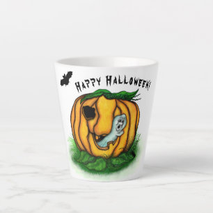 Caneca De Café Latte O Fantasma do Halloween, Morcego, Fantasma e Aranh