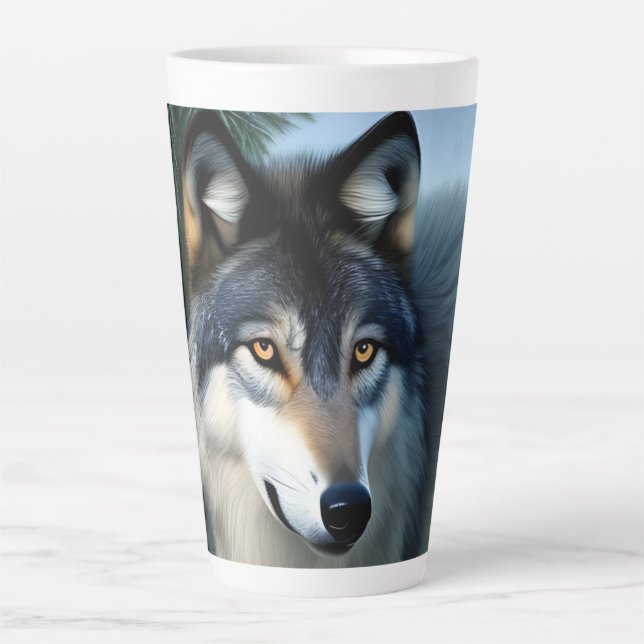 Caneca De Café Latte O Lobo Árctico, Latte Mug (Frente)