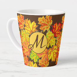 Caneca De Café Latte O outono Personalizado Deixa Monograma Latino