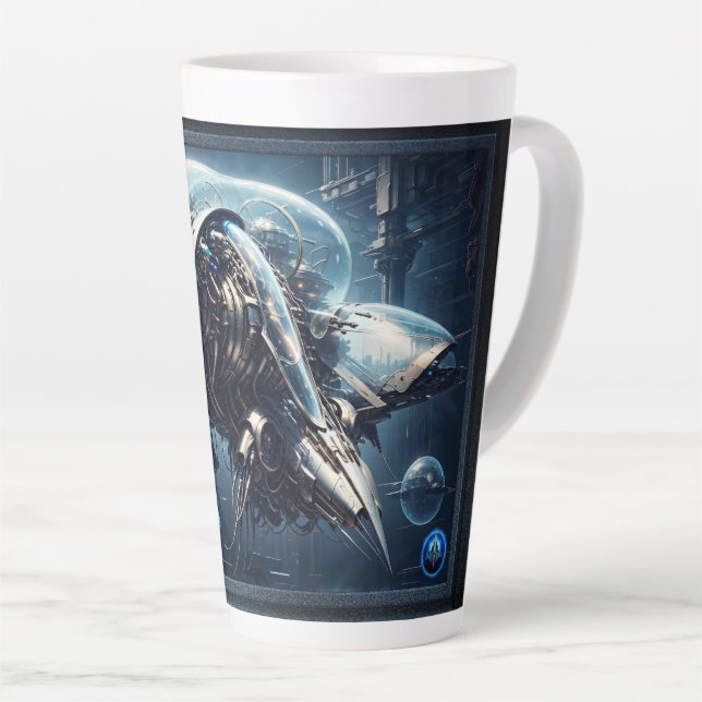 Caneca De Café Latte O Raspian Dylove Drone AI Art de Xzendor7 (Ângulo direito)