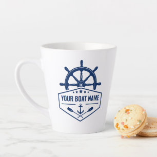 Caneca De Café Latte O Seu Nome De Barco Náutico Âncora Oars Helm 2 L