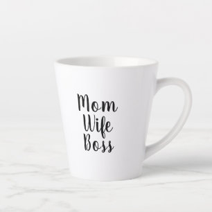 Caneca De Café Latte O texto personalizado preto branco da esposa da mã