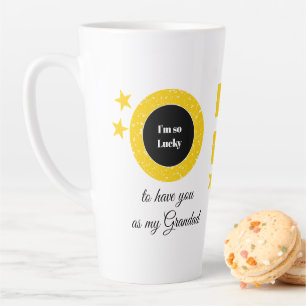 Caneca De Café Latte O vovô branco-amarelo com tanta sorte com foto