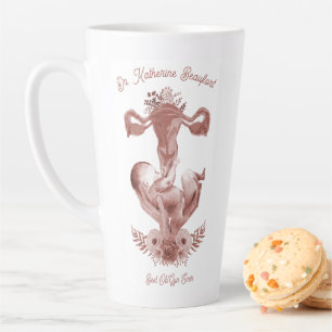 Caneca De Café Latte Ob/Gyn Parteira Floral Infância Cervix Ovários