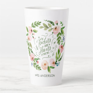 Caneca De Café Latte Obrigado de coroa floral cor-de-rosa, seu presente