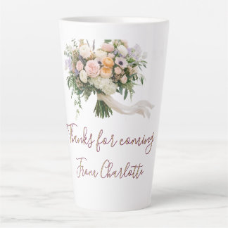 Caneca De Café Latte obrigado por vir bouquet floral verde azul nome mo