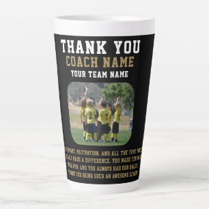 Caneca De Café Latte Obrigado Treinador com Foto do Nome da Equipe