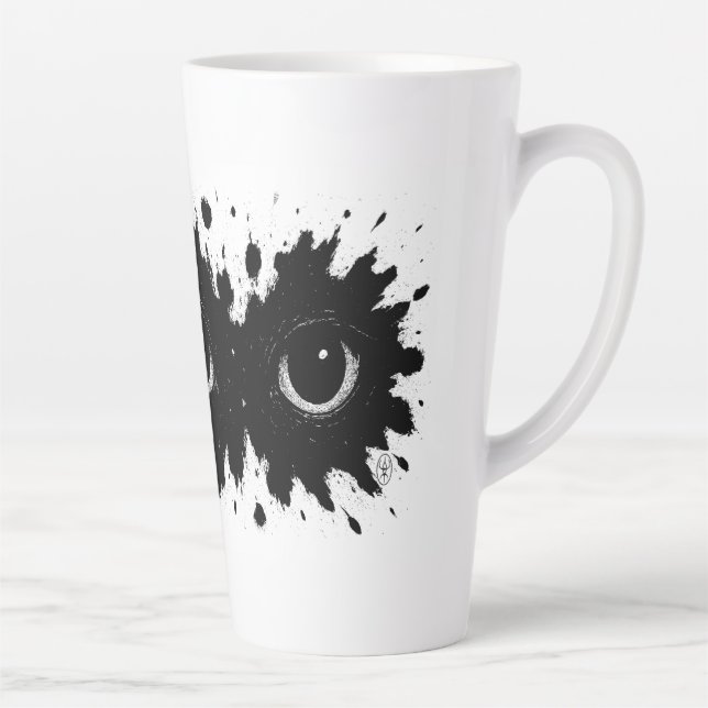 Caneca De Café Latte Observador na Tinta: Sigilo da Mancha no Olho (Direita)