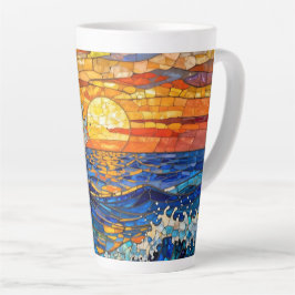 Caneca De Café Latte Oceanic Coastal Ocean Waves Sunset  