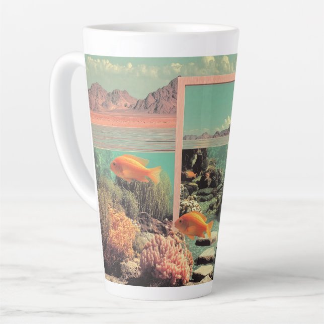Caneca De Café Latte Oceano Desértico Surreal com Porta (Ângulo esquerdo)