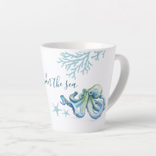 Caneca De Café Latte Octopus de Cor Azul