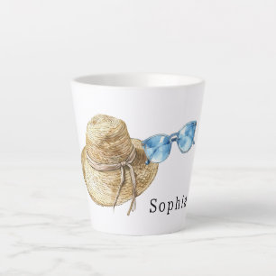 Caneca De Café Latte Óculos de Sol Azuis Laços de Viagem Chapéus de Cre