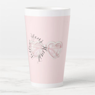 Caneca De Café Latte Óculos de Sol Coração Rosa Bege Citação