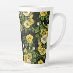 Caneca De Café Latte Oculto nas rosas, amarelo e verde