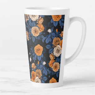 Caneca De Café Latte Oculto nas rosas, laranja e azul