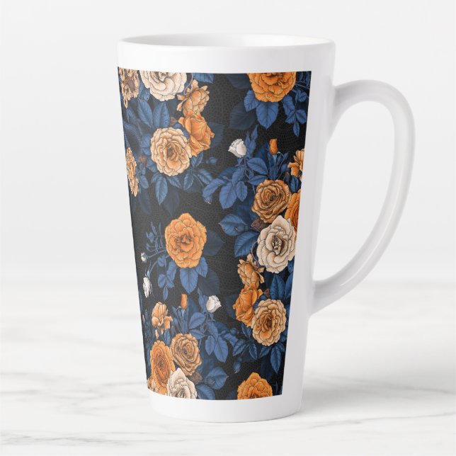 Caneca De Café Latte Oculto nas rosas, laranja e azul (Direita)