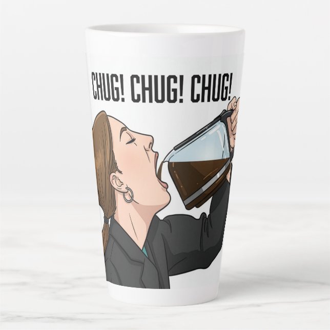 Caneca De Café Latte Office Woman Chugging Coffee From Pot Humor (Frente)