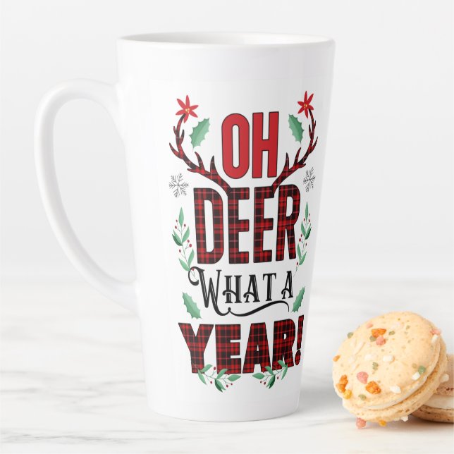 Caneca De Café Latte Oh Deer Que Ano Plaid de Natal (In Situ)