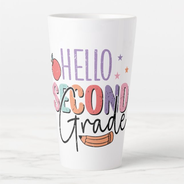 Caneca De Café Latte Olá, 2º ano de volta à escola (Frente)