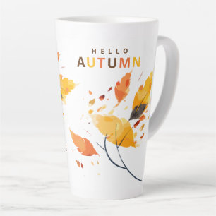 Caneca De Café Latte Olá Autumn Fall In Love Watercolor Foles