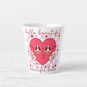 Caneca De Café Latte Olá Belo Coração Rosa