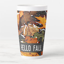 Caneca De Café Latte Olá Fall Rainy Leaves