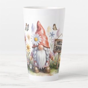 Caneca De Café Latte Olá Gnomo do Jardim da Primavera: Gnomo Fofo com T