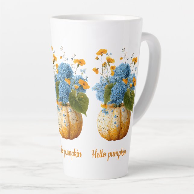 Caneca De Café Latte Olá Pumpkin Floral Halloween (Ângulo direito)