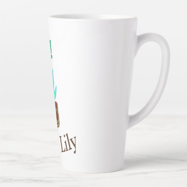 Caneca De Café Latte Olá, sou Lily Cacto Suculto, adicione nome aquarel (Direita)