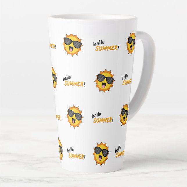 Caneca De Café Latte Olá Summer Sun com óculos de sol (Ângulo direito)