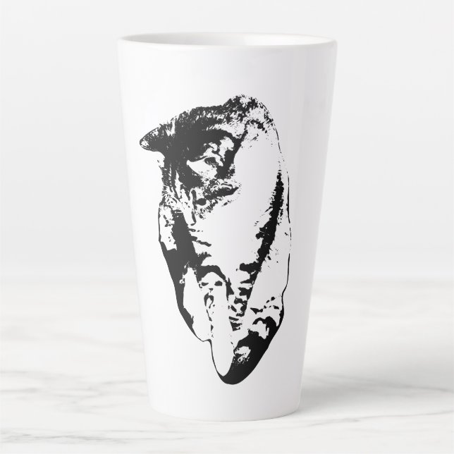 Caneca De Café Latte Olhando Para Baixo, Gato Monocromático (Frente)